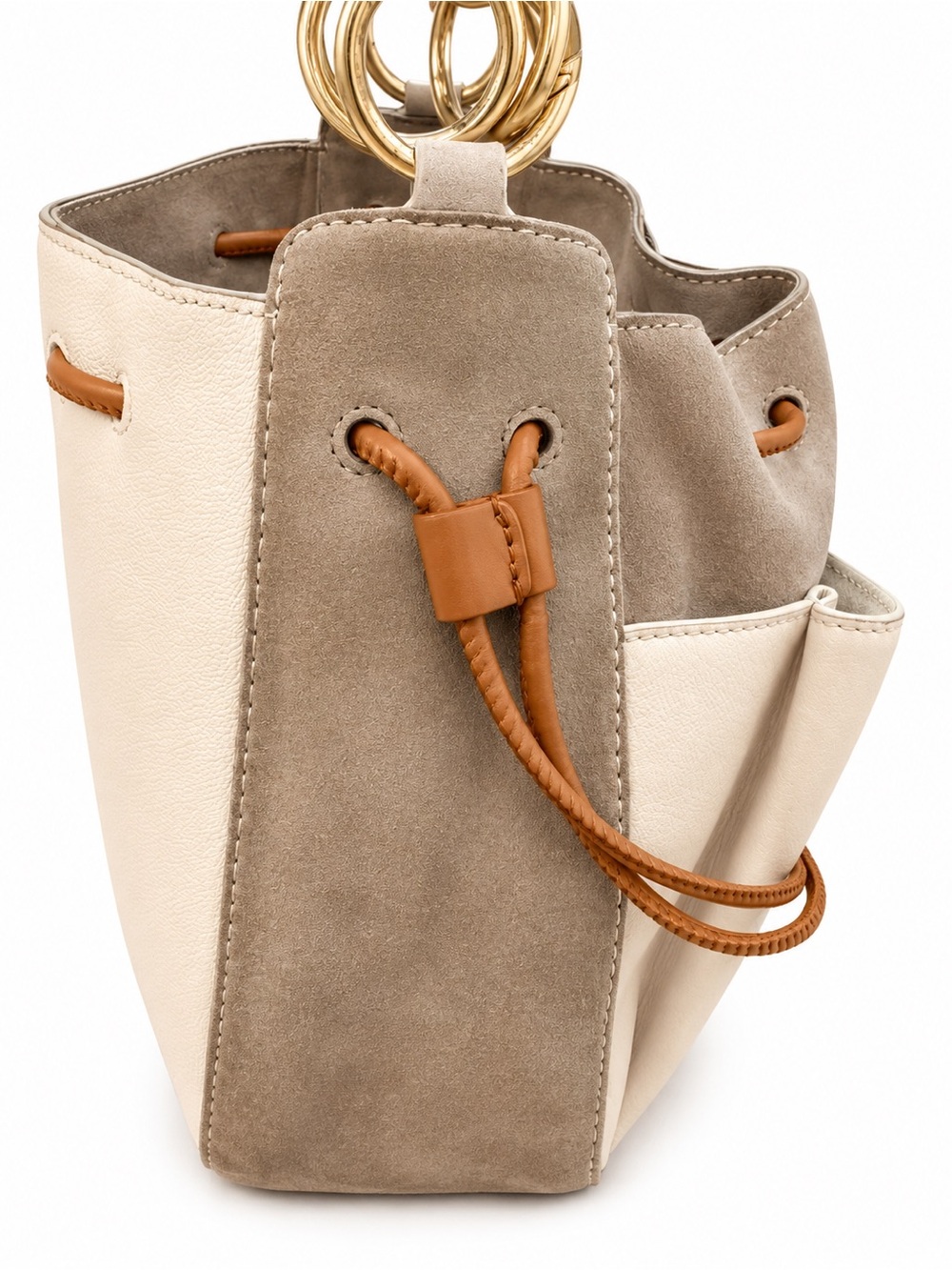 See By Chloé Leather Suede Bucket Bag Cream Taupe Brown Gold Hardware - Picture 9 of 16